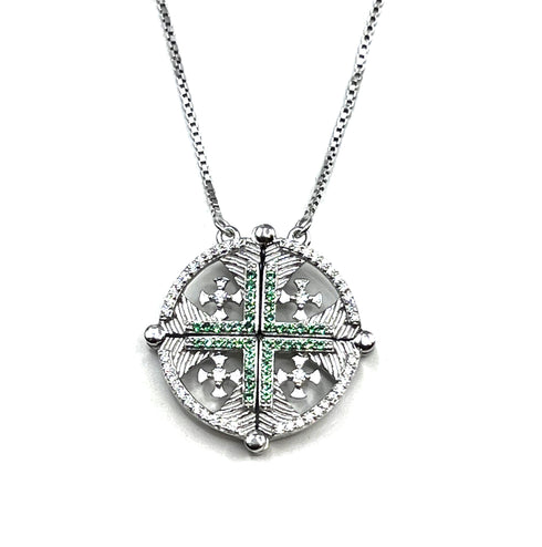 Sterling Round Jerusalem Cross Opening Magnetic Necklace